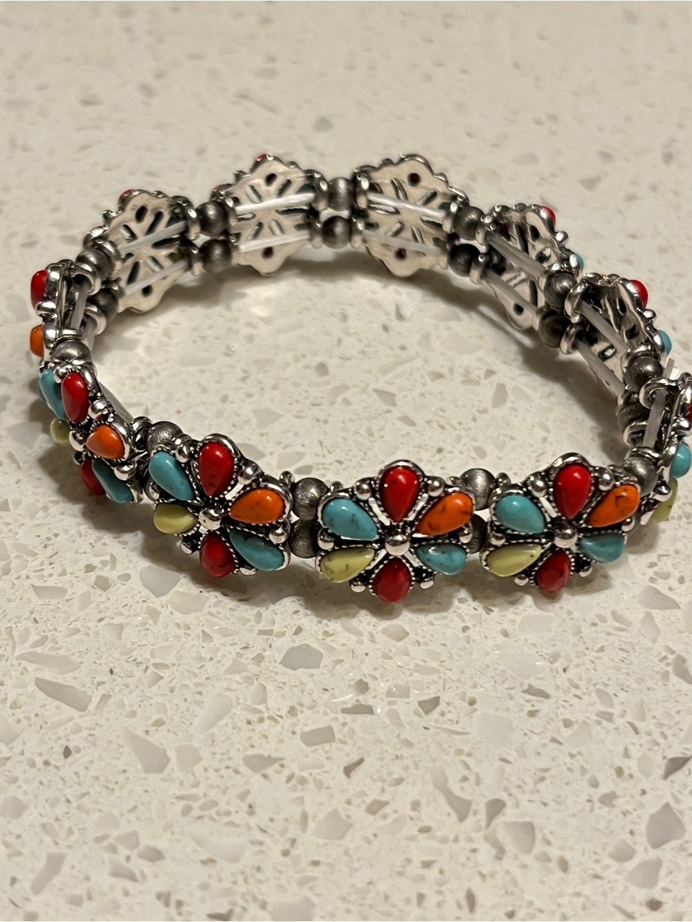 Multicolor Floral Teardrop faux turquoise Stone stretchy Bracelet - Picture 6 of 9